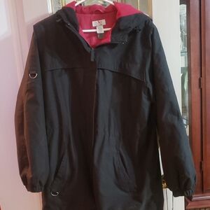 Sport-Tek Mens Size L Zip Jacket Hood Black , Red Interior